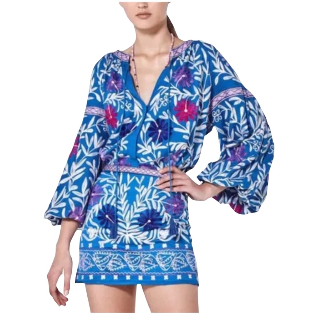 Alexis Sz Medium‎ Paulaine Blue White Embroidered Long Sleeve Blouse
